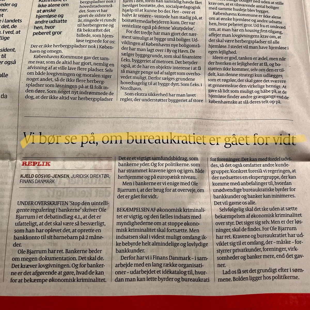 Bekæmpelse af økonomisk kriminalitet er vigtigt - men også på tide med et servicetjek af de regler, som bankerne er pålagt: Jeg slår et slag i Politiken for at kigge på om bureaukratiet er gået for vidt - læs med 👍👍👍🗞️🗞️🗞️ #dkfinans #aml