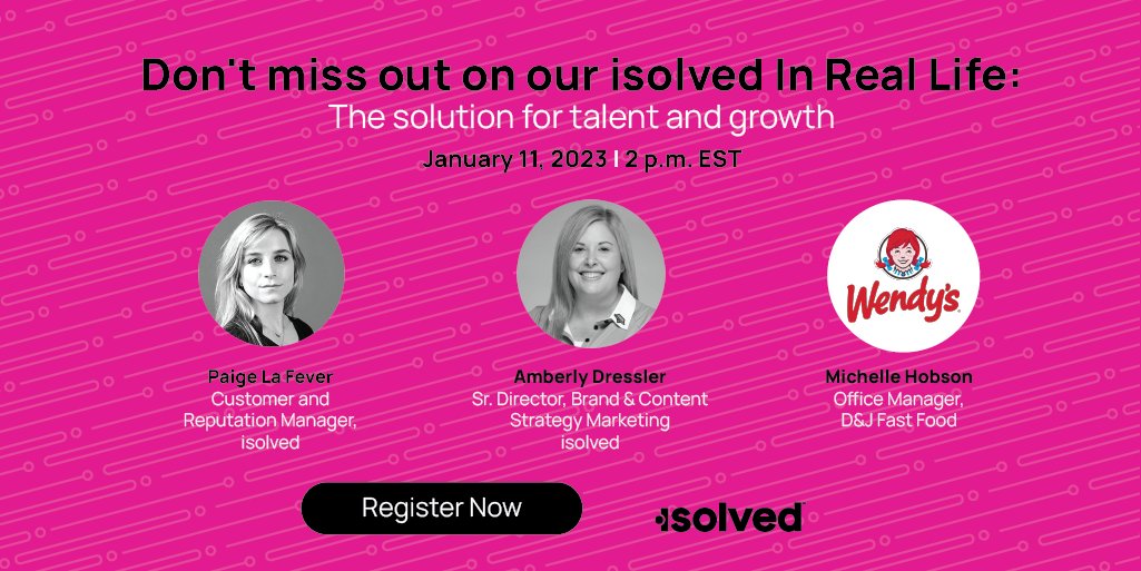 isolvedhcm's tweet image. 📣 TOMORROW 📣  isolved&apos;s Paige La Fever and @amberlydressler sit down with D &amp;amp; J Fast Food LLC&apos;s Office Manager, Michelle Hobson to discuss how #payroll and #employeemanagement challenges were solved with the help of #isolved. RSVP: isolved.co/3XiUhGz