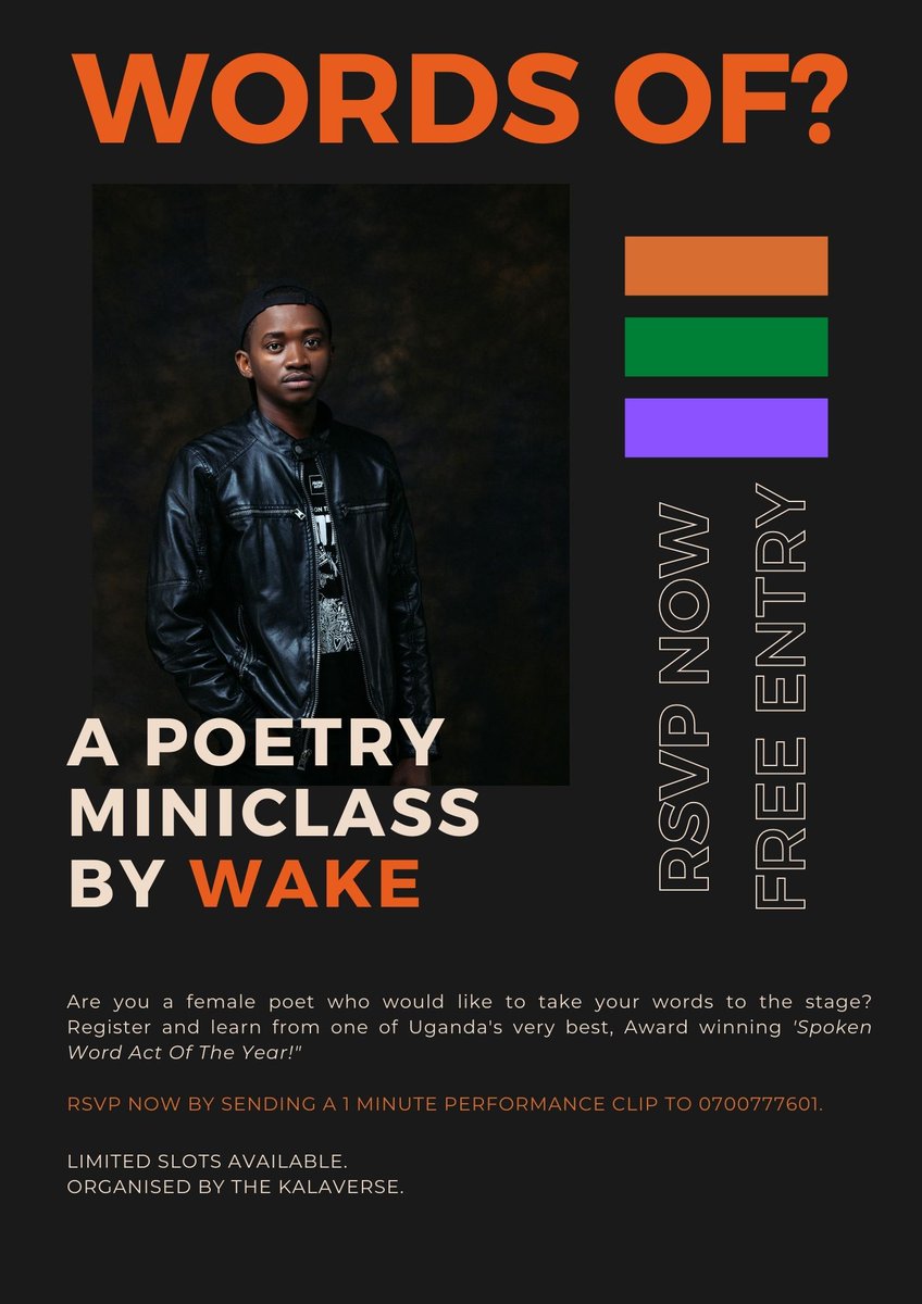 afriecangal's tweet photo. Know a sis who can rhyme but is to shy to hit the stage? This Spoken Word Poetry MiniClass is for Her, taught by the Award Winning 'Spoken Word Act Of The Year' yeap, WAKE🌻💃🏾 @wake_256
RSVP Now!!!! #WordsOf https://t.co/Yy4d5Cfpe1