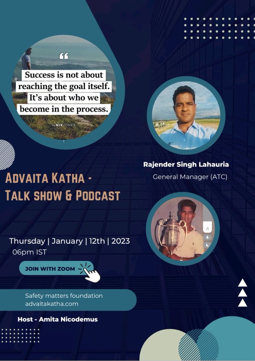 #advaitakatha #talkshow #podacst 

The true reward of reaching our goal is the experience we get from taking the journey. 

Our next guest achieved and then lost on so many dreams.
Join us as he shares the road traveled by him.

us02web.zoom.us/j/84055756501?…