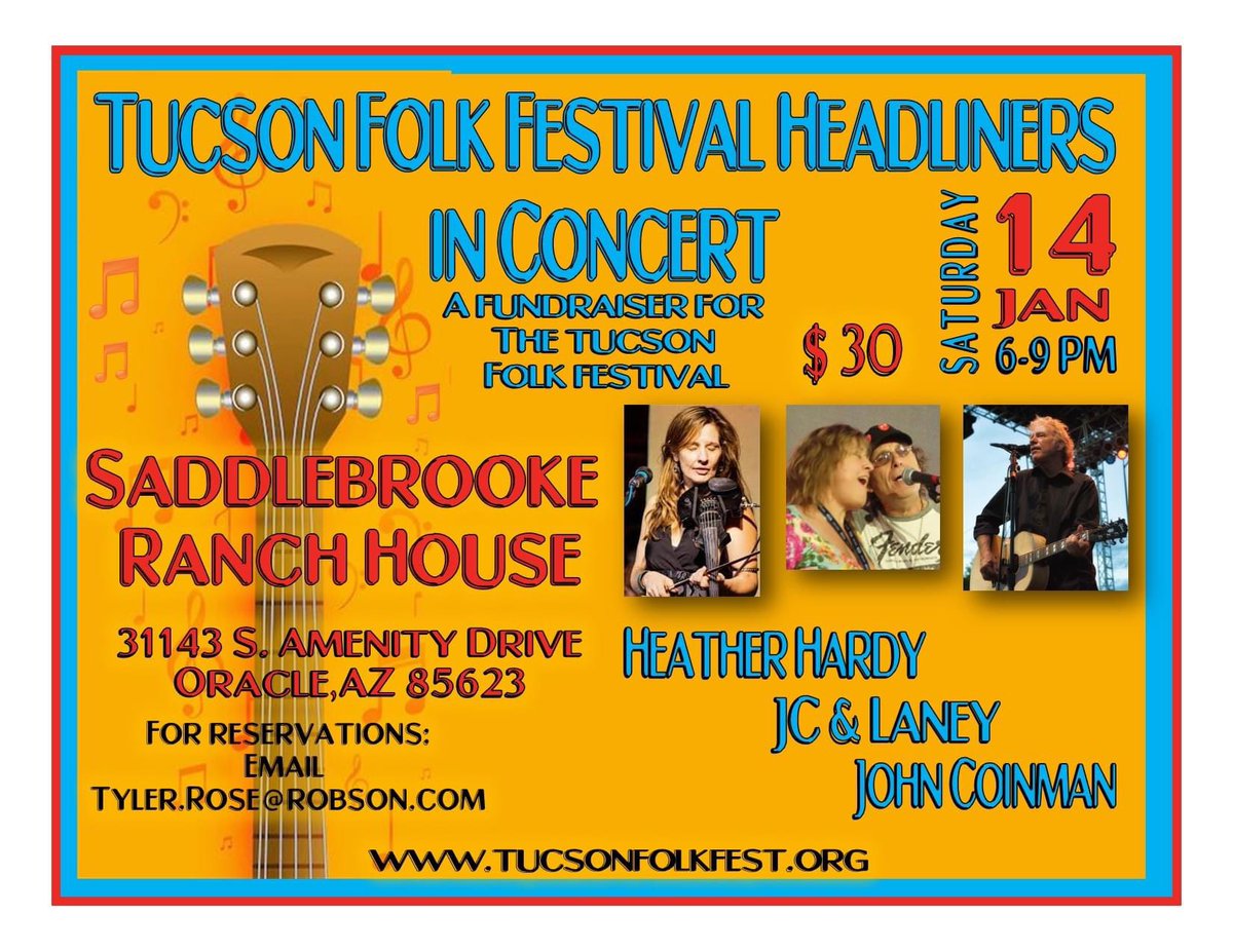 FolkFestTucson's tweet photo. We'll be raffling off some great prizes at this Saturday’s festival fundraiser concert at Saddlebrooke Ranch, featuring @JohnCoinman, #HeatherHardy, &amp; @JCandLaney! Visit our website for all of the details on the show! - https://t.co/mscbrlBdzd https://t.co/3b37vqMUlx