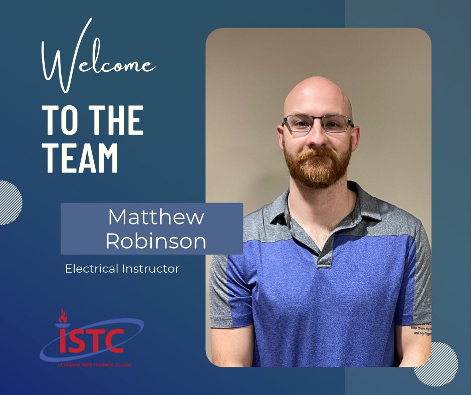 IngramState1965's tweet image. #ISTC is excited to welcome Matthew Robinson as the Electrical Instructor at the Draper / Staton Instructional Service Center. Mr. Robinson has over nine (9) years experience as an electrician and holds a degree in #mechatronicsengineering.

#developingresponsiblecitizens
