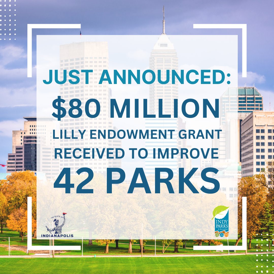 IndyParksandRec's tweet image. Today @IndyMayorJoe joined leadership from Lilly Endowment, Indy Parks, the @IndyCouncil and more to announce $80 million in grants from Lilly Endowment towards improvements at 42 parks across the Indy Parks system. Click here to learn more: bit.ly/3XnHBhR