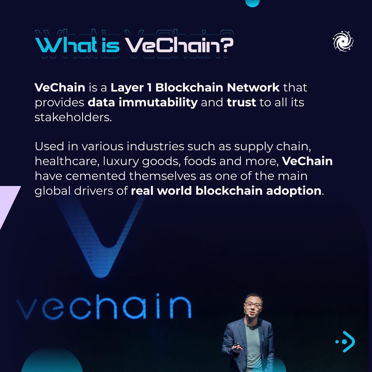 ExoWorldsNFT's tweet photo. VeChainThor is the leading enterprise-grade L1 blockchain, delivering the sustainability revolution with low-carbon, highly scalable smart contract platform. 

Learn more about VeChain here: https://t.co/RkaaLourV5

#VeChain $VET #VeChainHasNFTs #Blockchain #web3 https://t.co/pReTpqhqoT