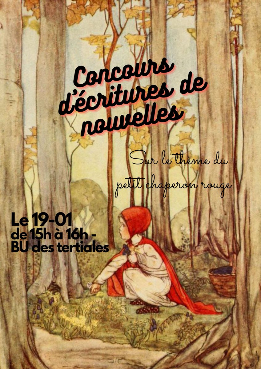 DocUp_UPHF's tweet photo. Dans le cadre de la nuit de la lecture ayant pour thème cette année la #peur, le service culturel vous propose de participer à deux concours autour du conte Le petit chaperon rouge.

Toutes les infos dans ce thread ⤵️ https://t.co/3IoFD5AlVR