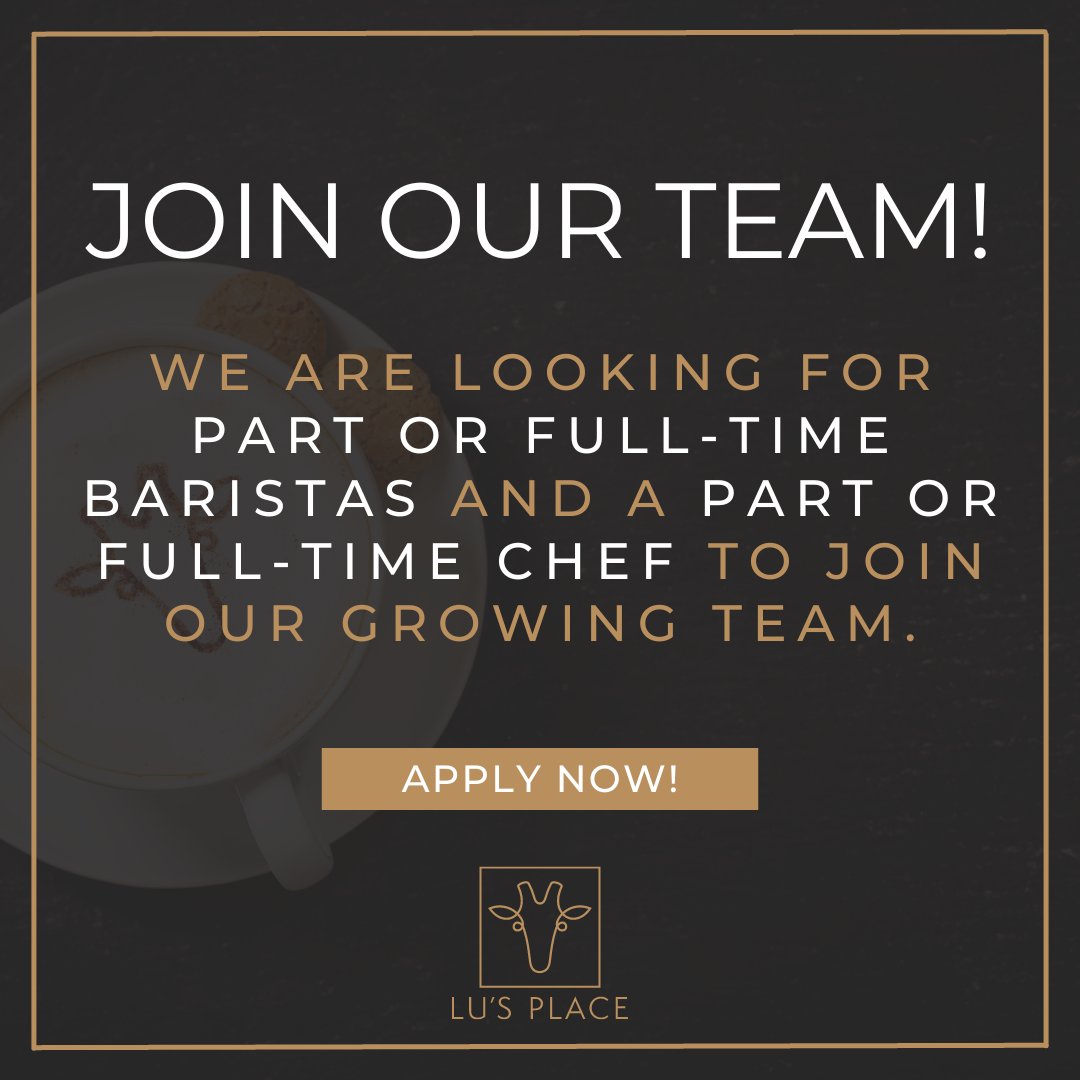 We’re looking for part or full-time baristas, and a part or full-time chef to join our growing team!

Visit our careers page to find out more and apply: lusplace.co.uk/careers/

#HuddersfieldJobs #HolmfirthJobs #Huddersfield #Holmfirth #Meltham