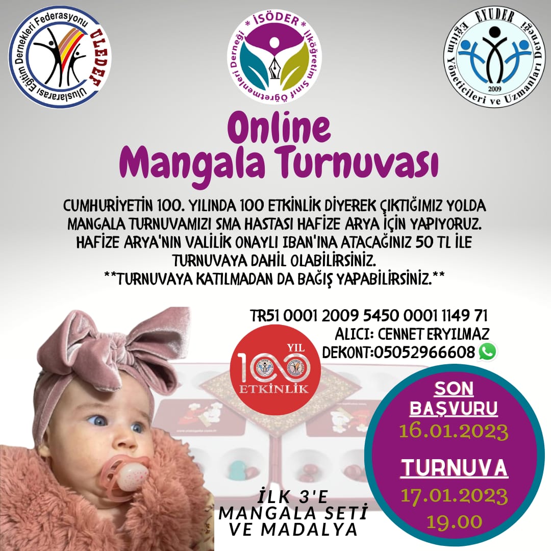 İSODER ' in SMA Hastası Hafize Arya yararına düzenleyeceği Mangala turnuvasına herkesin desteklerini bekliyoruz.
Başvurmak İçin 👇

forms.gle/CgeWR7vpLrMWNR…

<a href="/isoder_uledef/">İSÖDER İlköğretim Sınıf Öğretmenleri Derneği</a> <a href="/smahafizearya/">Hafize Arya Eryılmaz SMA Tip1</a>