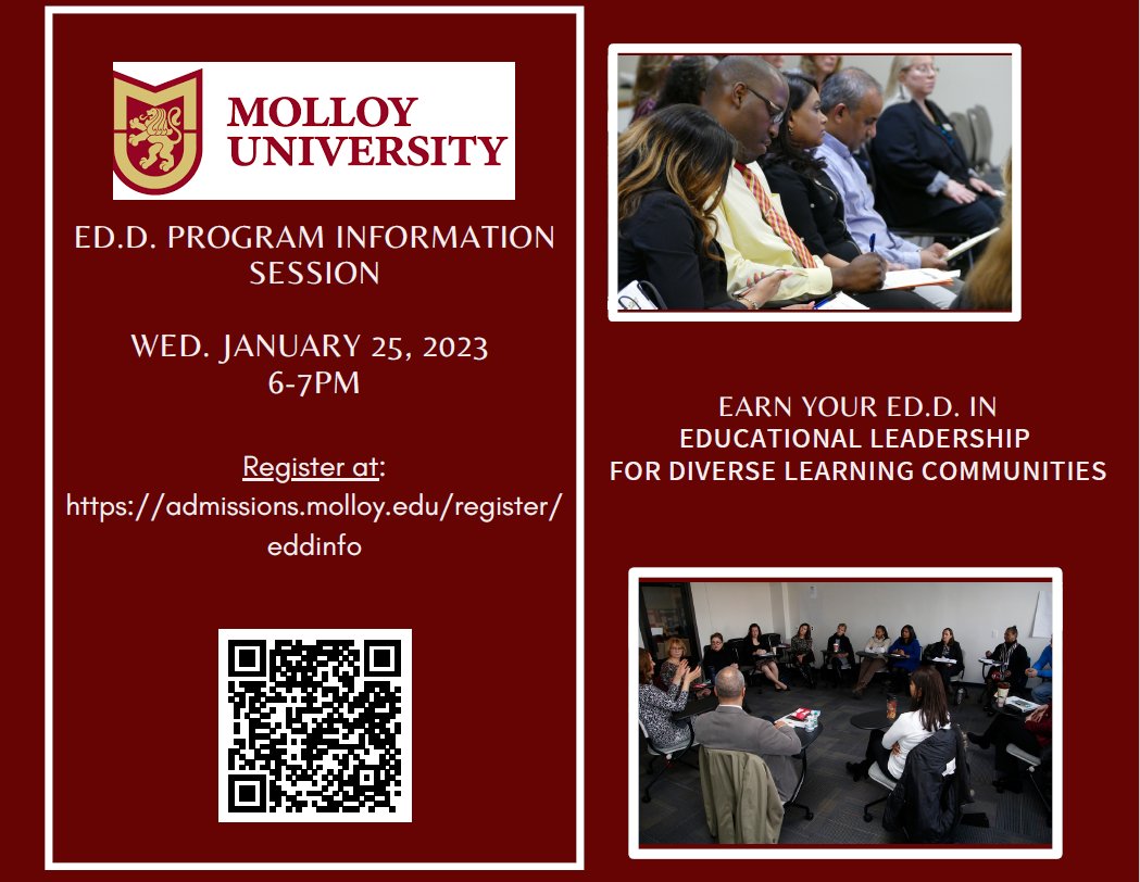 Begin your doctoral studies in 2023 @MolloyUniversity
Register to attend:  admissions.molloy.edu/register/eddin…