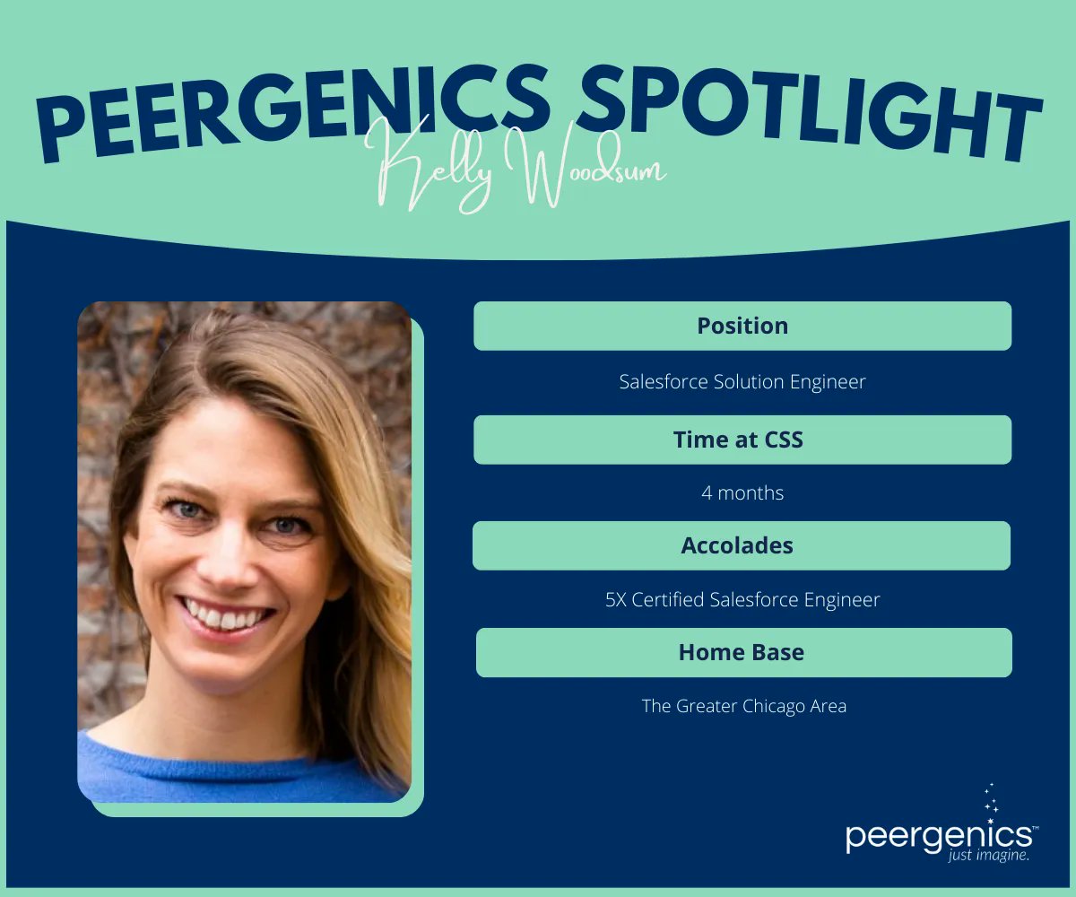 peergenics's tweet photo. Peergenics is excited to continue to spotlight our amazing team members! Kelly is the diamond standard of a team player in her role as a five-time certified Salesforce engineer with Peergenics. 

Get to know Kelly:

https://t.co/Sc3AInF94V 

#EmployeeSpotlight  #Peergenics https://t.co/nyHS4roUGQ