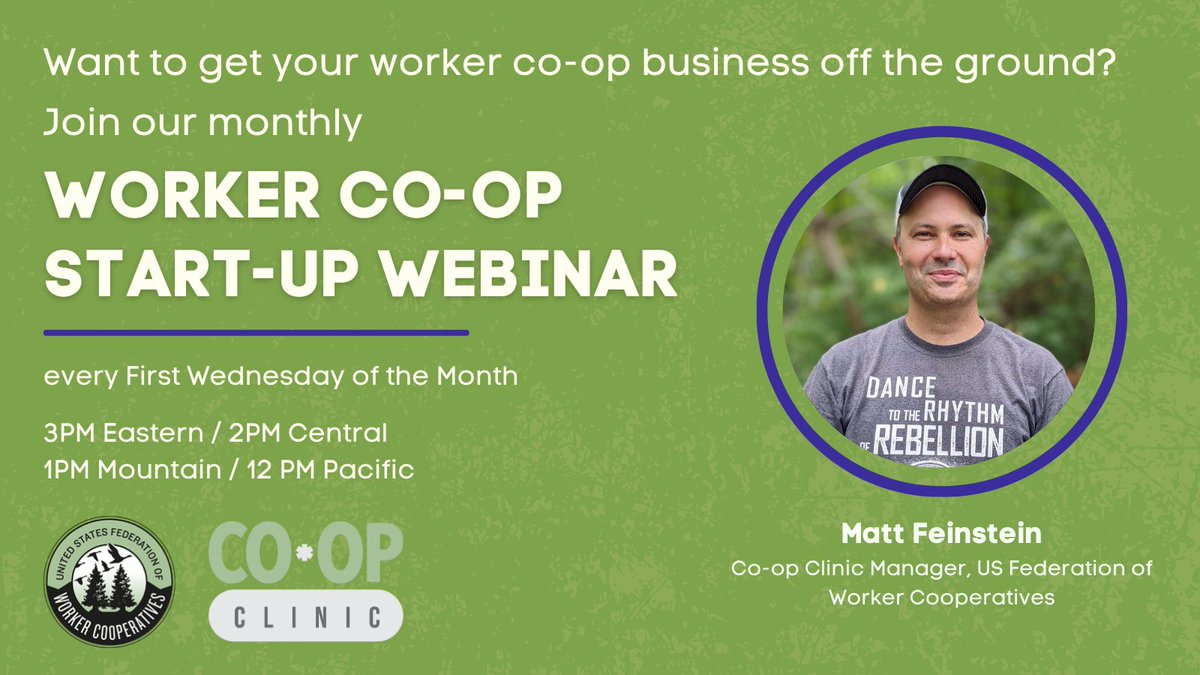 Want to launch a #WorkerCoop business, but not sure where to begin? Get some guidance from the experts in our technical assistance program, the Co-op Clinic, at our first Worker Co-op Startup webinar of the new year, tomorrow Wed 1/11 at 3pm ET! info.usworker.coop/civicrm/event/…