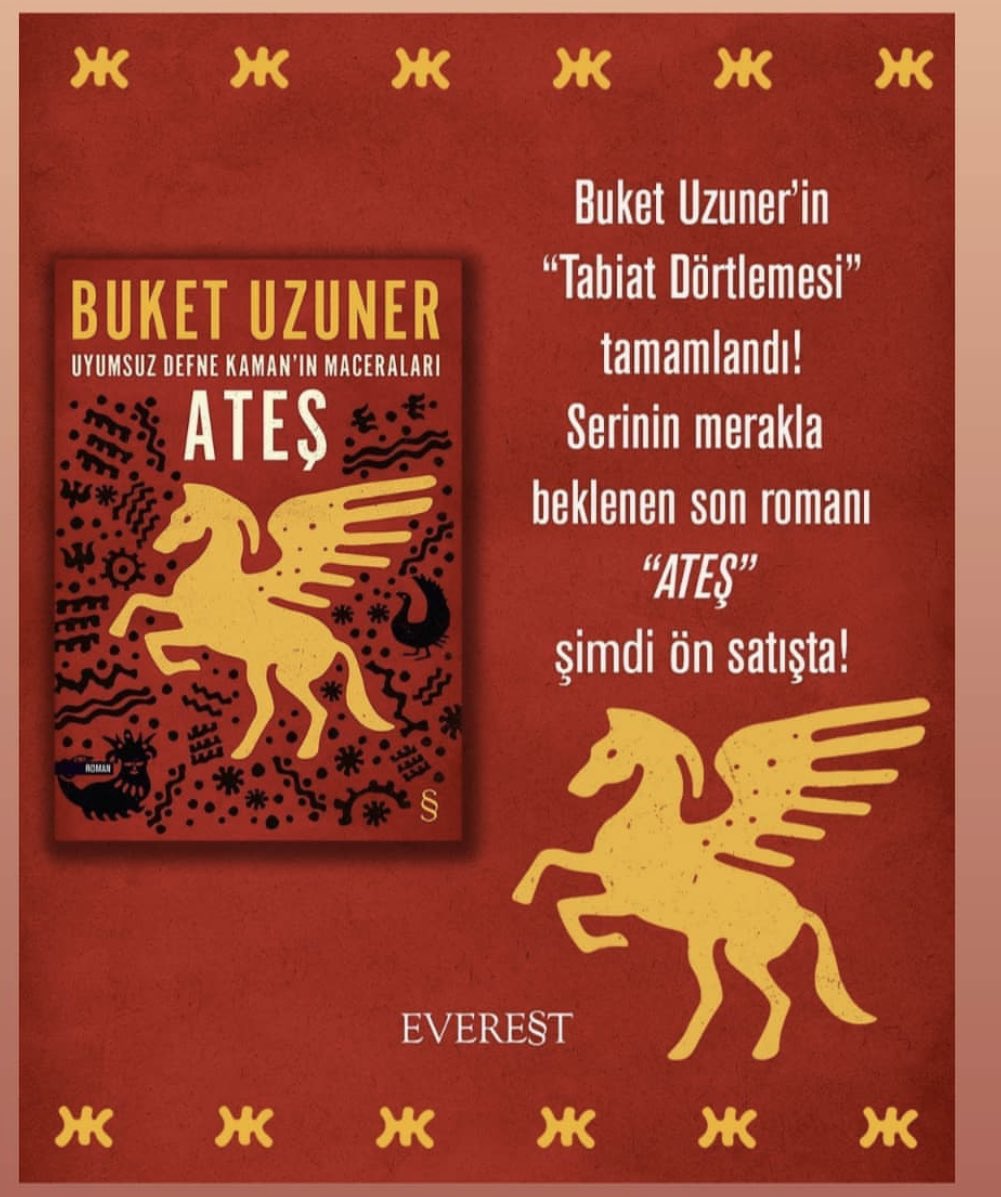 BuketUzuner's tweet photo. İşte yıllardır merakla,sevgiyle sitem bana eden #DefneKaman #UmayNine severlere #SU #Toprak #Hava okurlarına #Ateş romanı müjdesi📚🔥 Türklerin uçan atı #Tulpar Mezopotamya’nın #Şahmeran #TavusKuşu #Anadolu ‘nun binlerce yıllık efsaneleri artık okura emanet🙋🏻‍♀️ https://t.co/X69D05hhkP