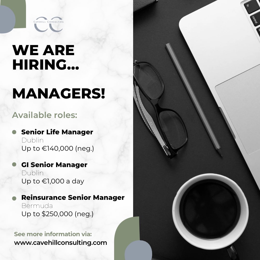 📣 CALLING ALL MANAGERS! 📣 

Here at CC, we have a great selection of manager vacancies available!
✉: info@cavehillconsulting.com

#Actuary #ActuaryJobs #ActuarialRecruitment #ActuarialScience #ActuarialExams #ActuaryExams #ActuaryInTheMaking #StudentActuary #Actuaries