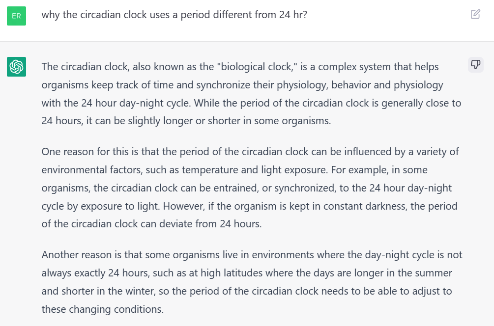 TauberLab's tweet photo. I asked #ChatGPT a question about the #circadian clock and got the wrong answer! https://t.co/IEYJMClfVd