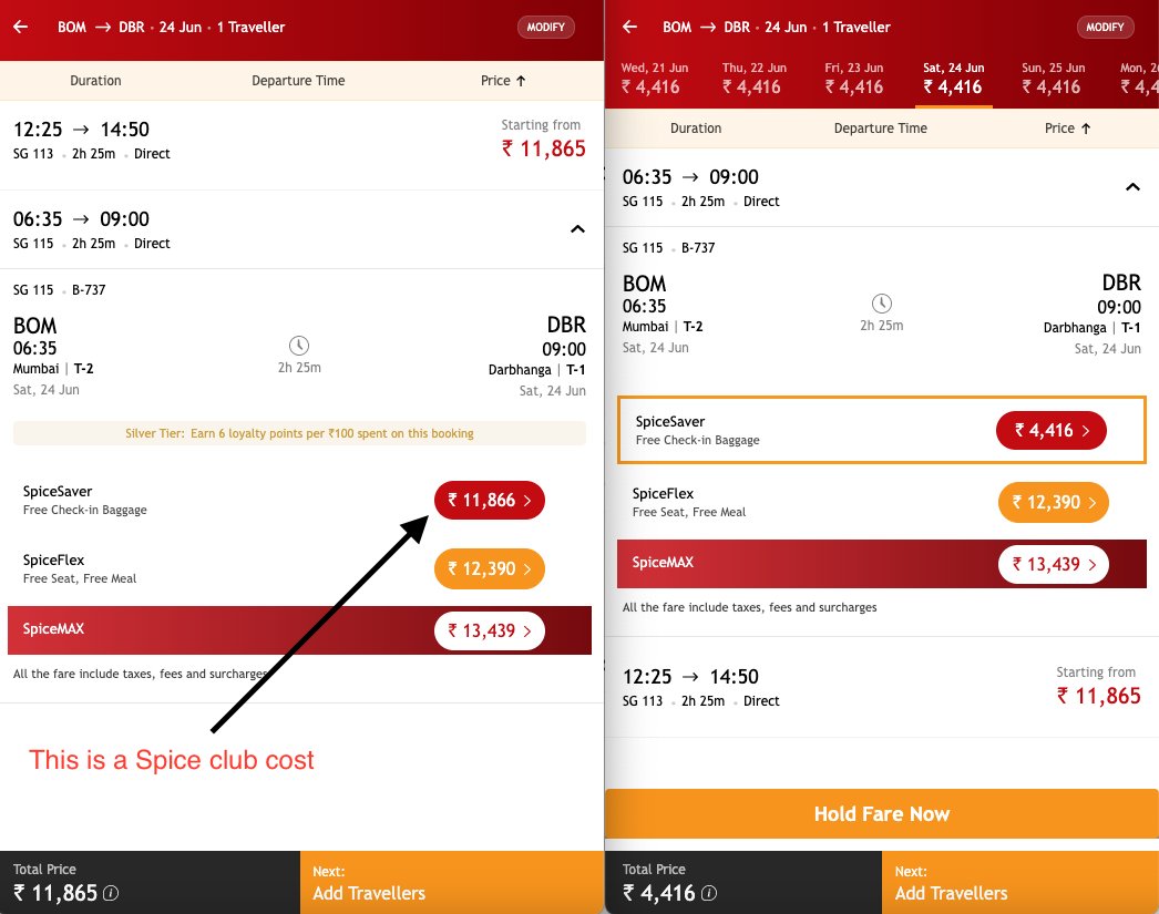 jhapravin's tweet image. Dear @flyspicejet Why such a huge difference in price. Just being a #Spiceclub silver tier member does not mean that I will be charged 165% extra for it. @DGCAIndia @JM_Scindia #consumers #viral  @timesofindia @sudhirchaudhary #loot #SCAM #ScamAlert