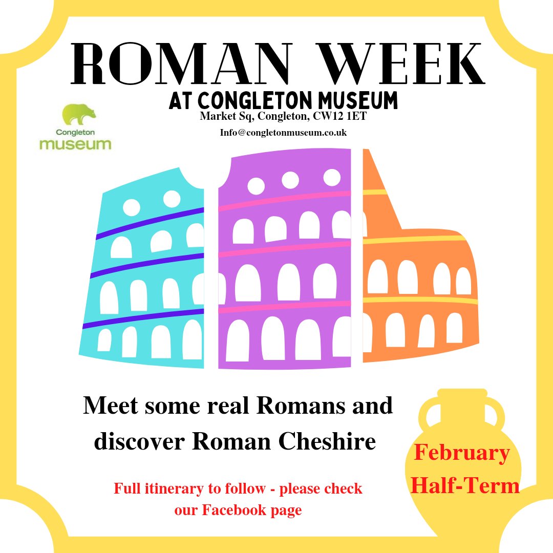 We have lots to offer this February half-term, including the chance to meet some real Romans! So come on down for a week of fun packed Roman activities. 

#congleton #halfterm #romans #daysout #cheshiredaysout #cheshire