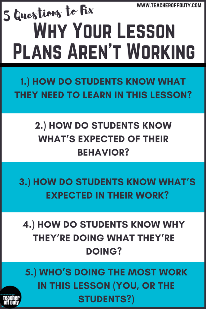 Are your lesson plans not working? Asking yourself these 5 questions may help.

bit.ly/3vQ6180  via <a href="/teacheroffduty/">Jeanne Wolz</a>
#educoach #edchat #teachertwitter