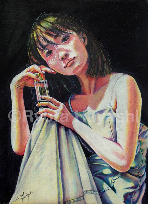 #見た人も無言で黒い何かを上げる #色鉛筆画 意外に黒い絵って描いてないな。 
