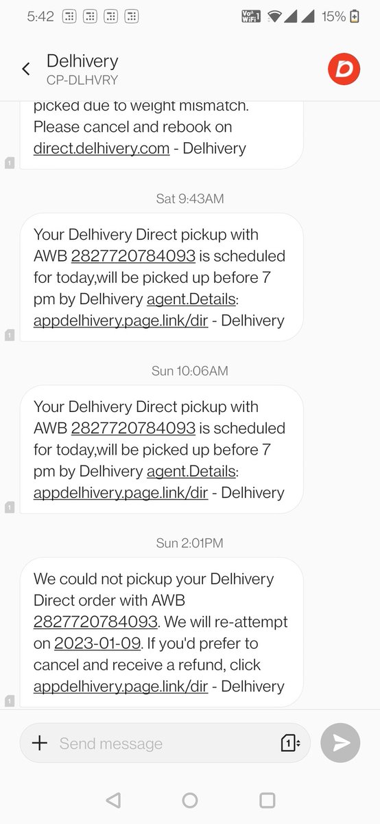 nikhil200591's tweet photo. @help_delhivery it's been 5-6 days , no one has been called us and reached at us, and updating fake status by your delivery guy, we are waiting from 5 days but yet not pick up the material.

Don't how delhivery function as being SCM company.

Much disappointed ! https://t.co/nHApK8bBc2