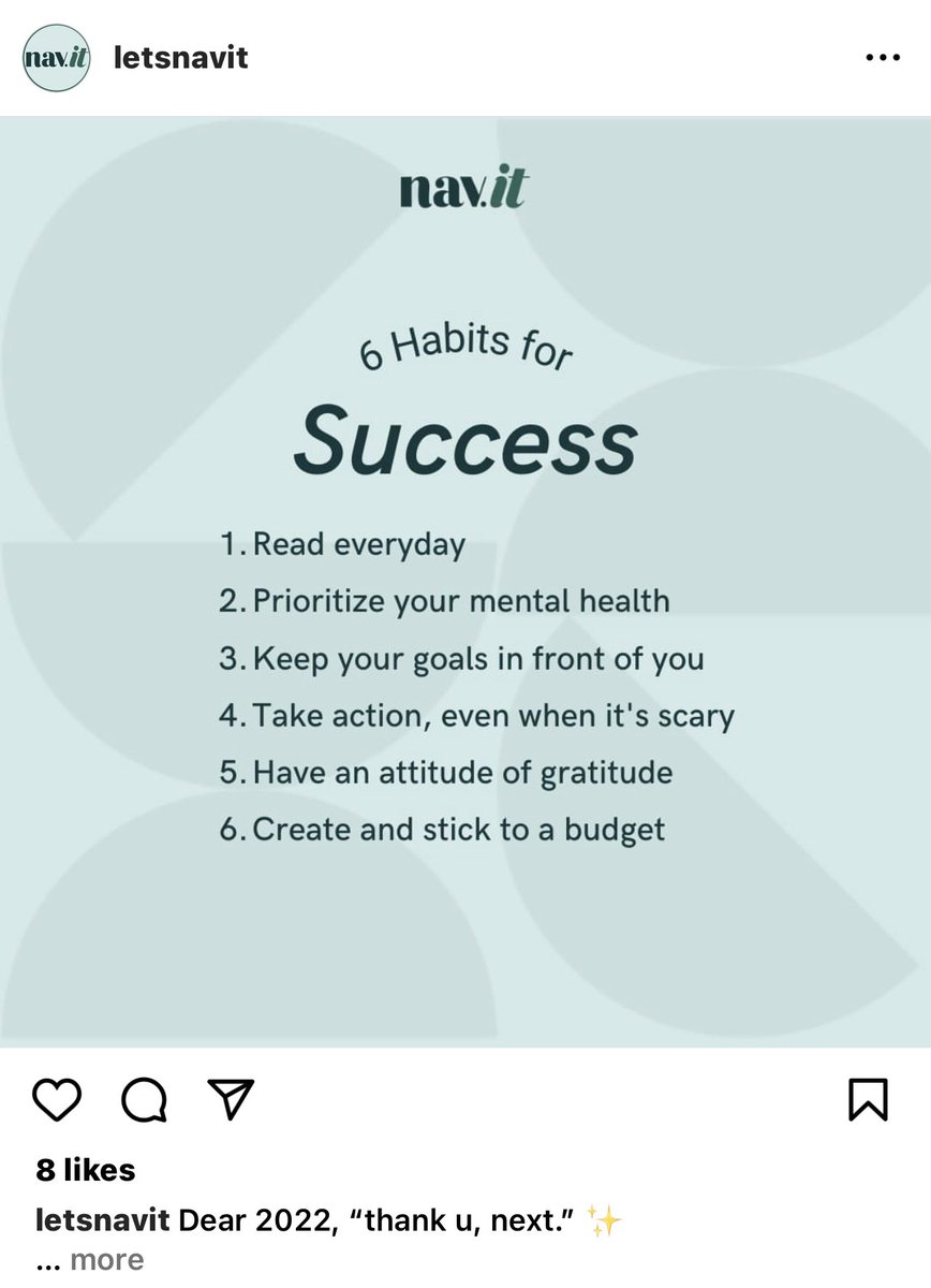 6 habits for success!

Via <a href="/letsnavit/">Nav.it</a> on #Instagram
instagram.com/p/CnNJL6-OOzP/…
