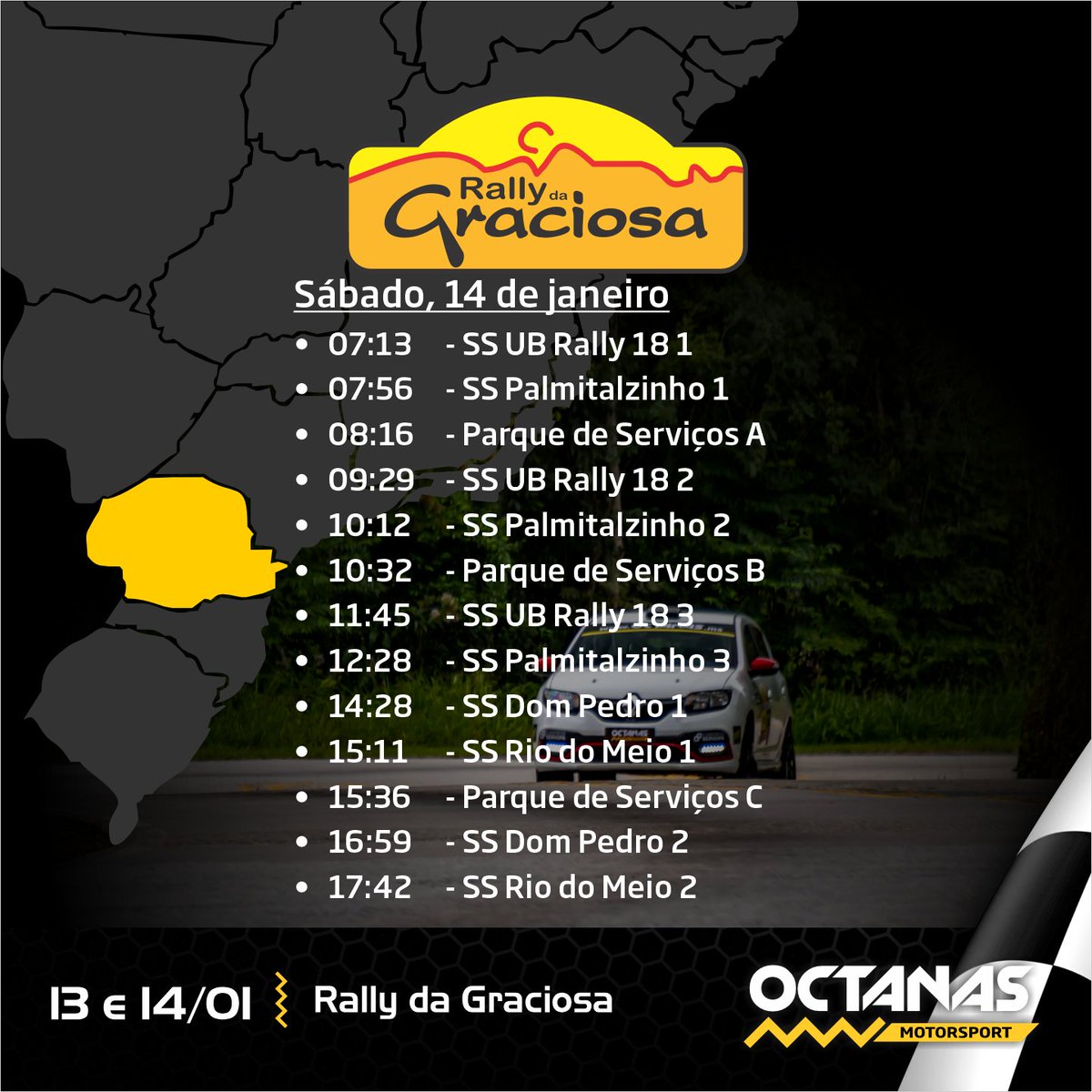 octanas's tweet photo. Dias 14 e 15 de janeiro acontece a última etapa do Campeonato Brasileiro de Rally, o Rally da Graciosa.

#RallyDaGraciosa #brderally #rallydevelocidade #motorsportmarketing #marketing #motorsport #rally #octanas #altaoctanagem https://t.co/720884r00q