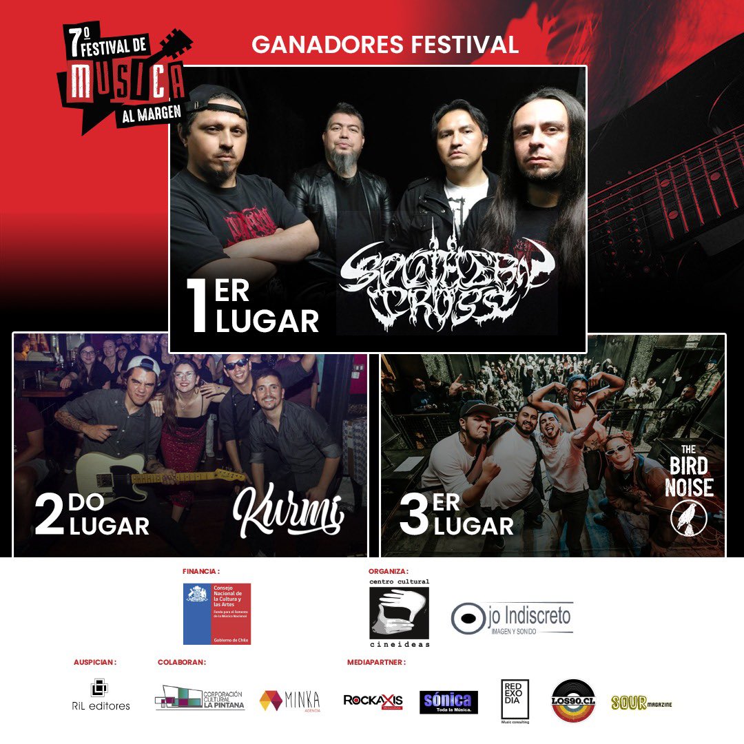 Ganadores del 7mo Festival de Música al Margen: 1er lugar @southern_cross_chile / 2do lugar <a href="/kurmi/">ceren</a>.musica / 3er lugar <a href="/thebirdnoise/">Corey Meyer</a> / <a href="/rockaxisoficial/">Rockaxis</a> @revistasonica @redexodiachile @betoyunusic <a href="/futurofm/">Radio Futuro</a> <a href="/elmostrador/">El Mostrador</a> <a href="/rocklegacy_cl/">Rock Legacy Webzine</a> <a href="/CultoLT/">Culto LT</a> <a href="/terceracultura/">Tercera Cultura</a>