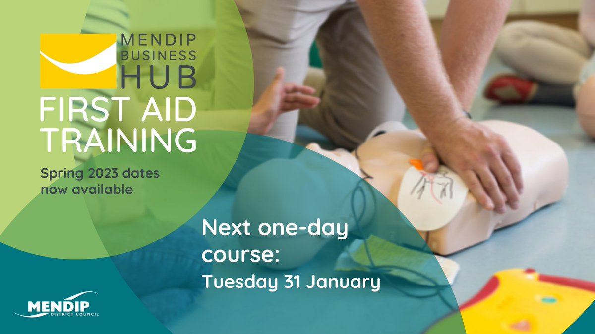 MendipEconomy's tweet photo. Our next one-day Emergency First Aid at Work course is on Tuesday 31 January 📅🦺🩹

Gain the confidence to treat casualties in a prompt, safe and effective manner ✅

Learn more and sign up here 👉 https://t.co/7eAWHQF67g https://t.co/gDvBYXY03Y
