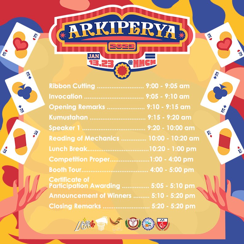 NAW look at this 👀

Head’s up, UAPSA! This will be the scheduled program to be followed in the event proper of ArkiPerya. Ready your tickets everyone as the Perya will open in just a few days. 🎪

See you there! ✨
#ArkiPerya 
#NAW2022