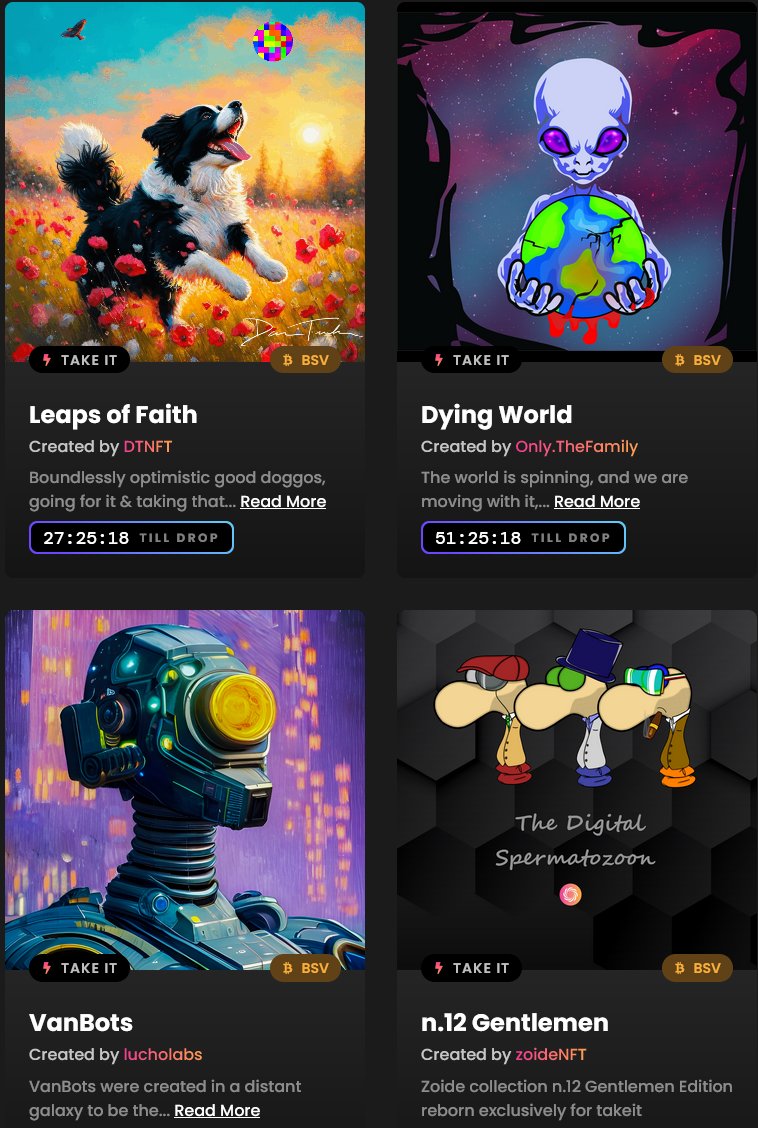 TakeItNFT's tweet photo. wen drops?
1/11 - @DanielTuckerBSV Leaps of Faith 
1/12 - Dying World 
1/13 - @Lucho_ArtArg Van Bots
1/14 - @ZoideNFT n.12 Gentlemen https://t.co/a9NxyQKGFt