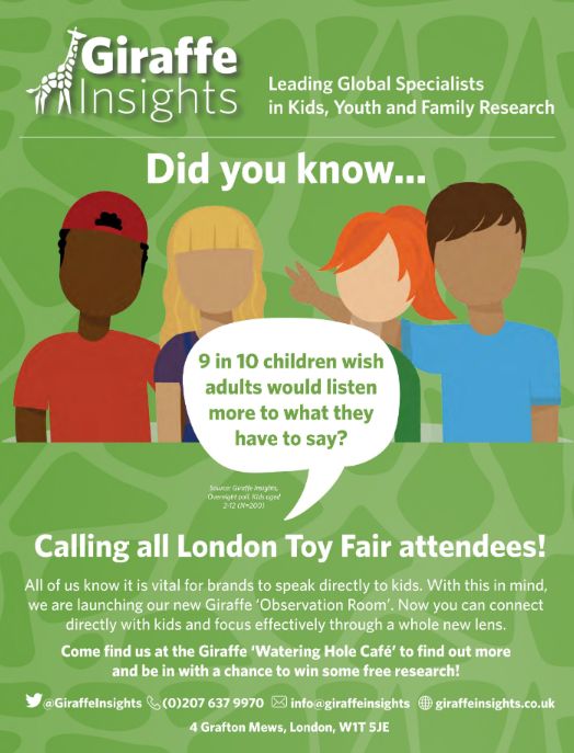 GiraffeInsights's tweet image. We are proud to have been featured in January’s issue of Toy World Magazine.

Come and see us at Toy Fair UK this month, at the Giraffe Watering hole café to get a chance to win some free research!

Toy World Magazine:
issuu.com/toyworldmag/do…

#Toyfair #kidsresearch #Toynews #Toy