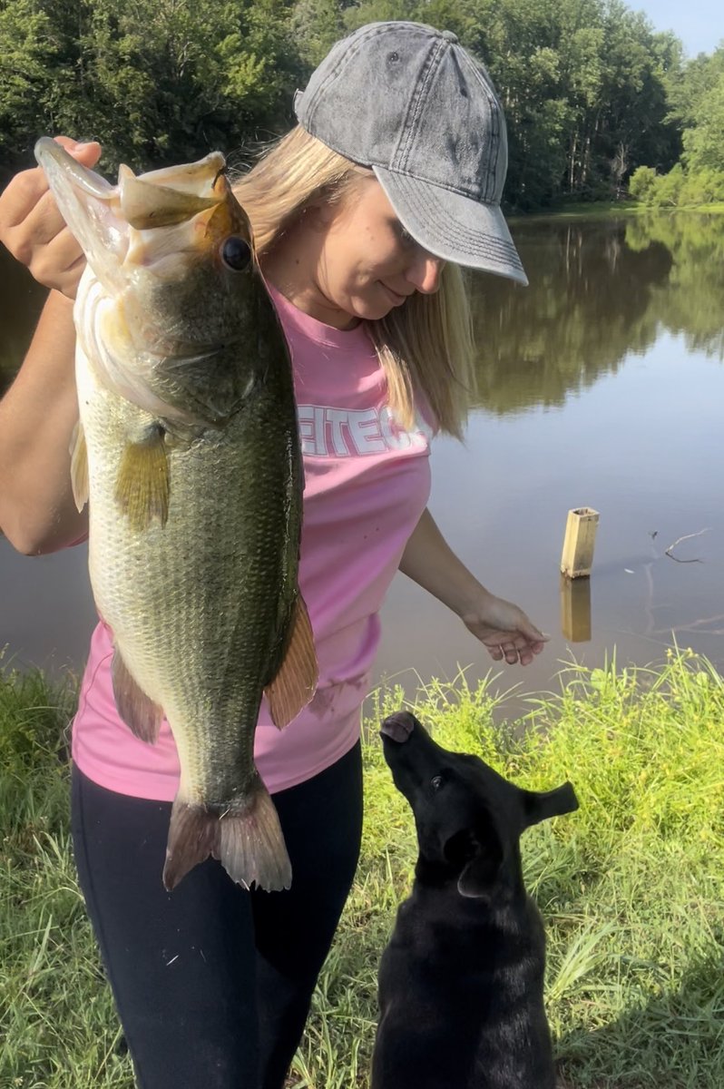 Fishing with my dogs is my favorite way to destress and reflect on what truly matters in life 🐾🫶 this giant pond bass had Harbor wanting more casts! #takemefishing #firstcatch #boatdog #ladyangler #womenfishing