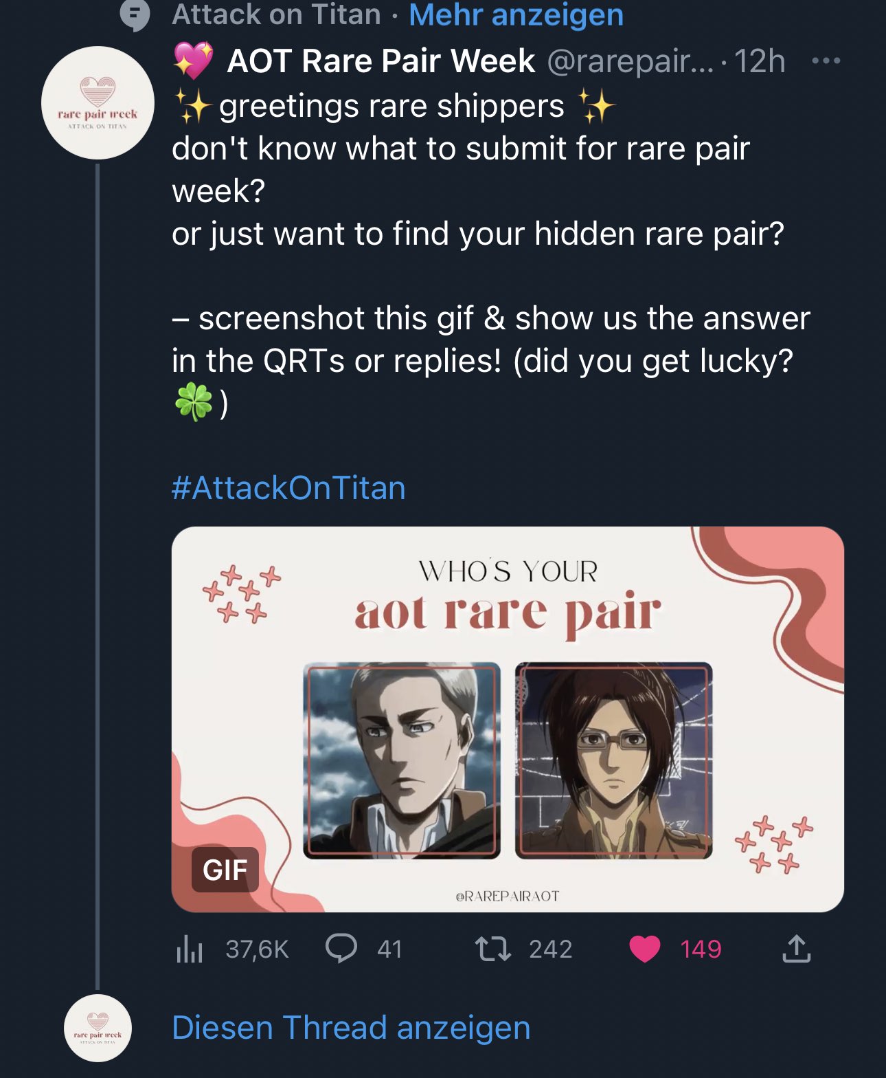 💖 AOT Rare Pair Week on Twitter " greetings rare shippers don't know