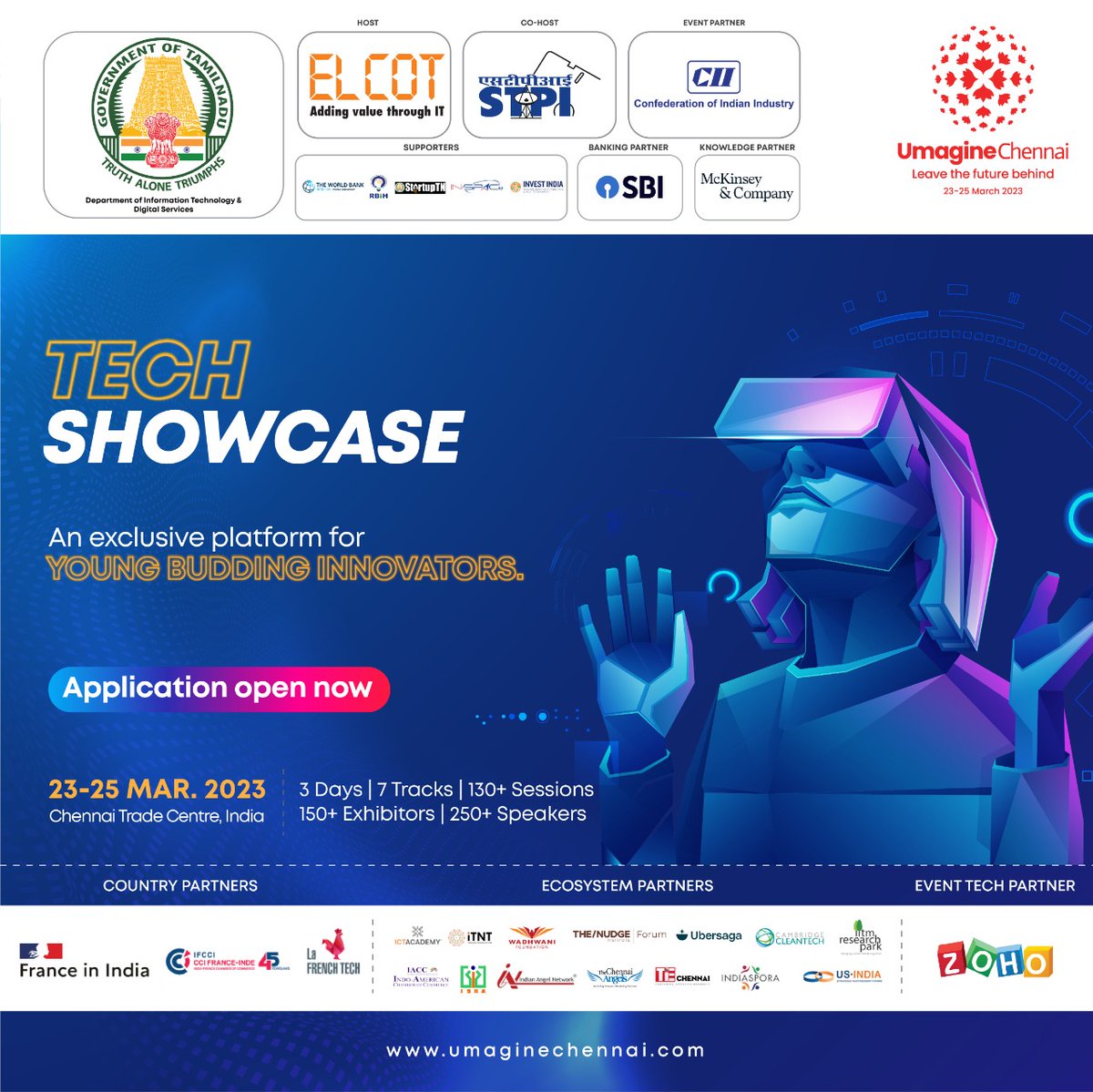 Techshow case is the perfect platform for ambitious young budding innovators to get their ideas off the ground! 
Register now - bit.ly/3GUFbls
@Manothangaraj @neerajmittalias  
@ELCOT_TN @stpiindia @FollowCII @TheStartupTN @TheOfficialSBI @investindia 
@McKinsey
#umagine
