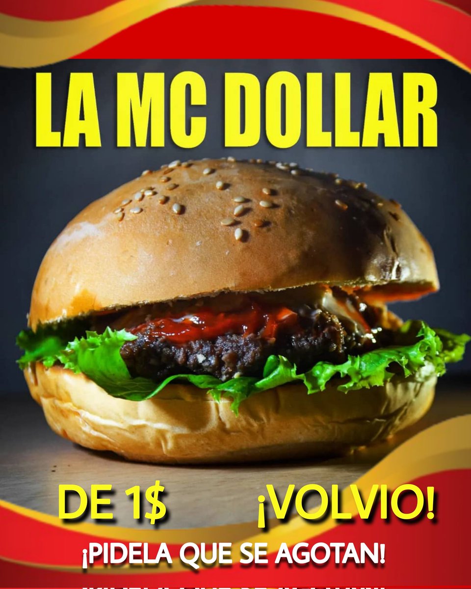 Yossem26's tweet photo. LES CUENTO QUE EN MCDOLLARS MATURIN, Volvió la Hamburguesita de 1$ mi gente bella! #maturin #monagas #hamburguesa #mcdollar #mcdollars https://t.co/f2ATq50Wzd