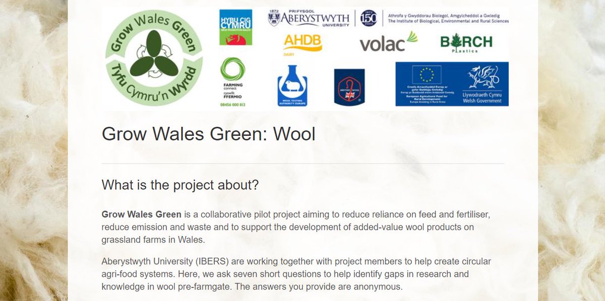 Share your thoughts on wool!
Take part in a short survey to identify gaps in research &amp; knowledge in wool pre-farmgate

Click 👇 to take part
bit.ly/GWGwool

<a href="/BritishWoolFarm/">British Wool Farm</a> 
<a href="/FarmingConnect/">Farming Connect</a> <a href="/HybuCigCymru/">HCC</a> 
<a href="/AHDB_Dairy/">AHDB Dairy</a> 
<a href="/GwlanMM/">Gwnaed â Gwlân / Made With Wool</a> 
<a href="/ibers_aber/">IBERS - Aber</a>