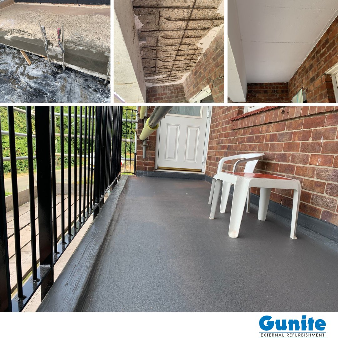 Gunite have undertaken a full concrete repair &amp; deck coating system to 30no balconies in Chesterfield.

Works were completed using a full #Sika system &amp; #Vulken floor coatings.

#ExternalRefurbishment #ConcreteRepair #SpecialistCoatings