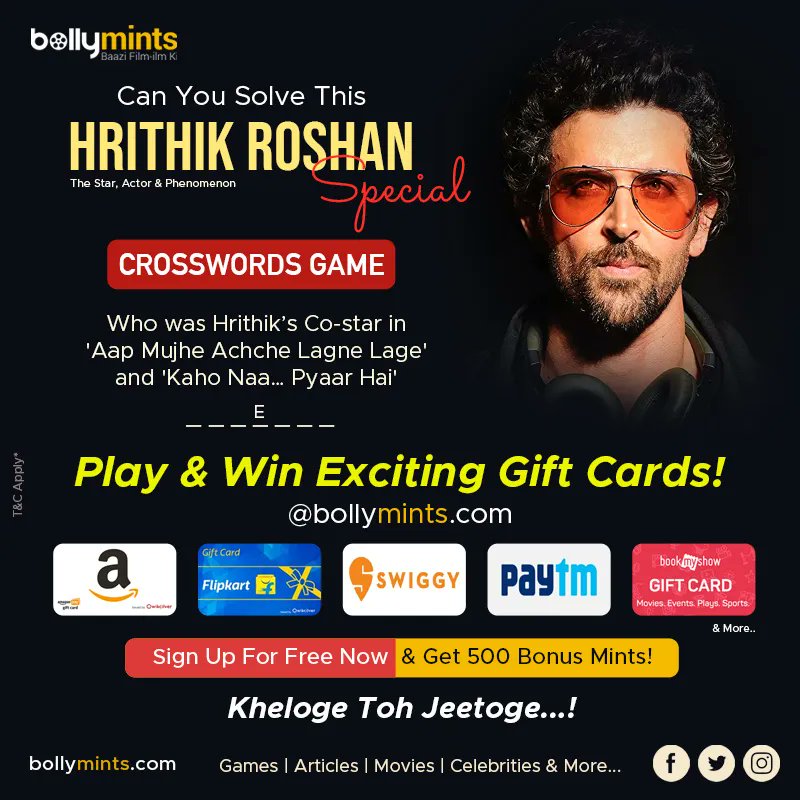 Can You #Solve This | #HrithikRoshan Special
#Crosswords #Game #Trivia #Puzzle #Movies #HBDHrithikRoshan #HappyBirthdayHrithikRoshan #Quiz #HrithikRoshanFans
#Play & #Win Exciting #GiftCards #Vouchers & #Coupons #Redeem Your #Mints
Lets #Start Playing : buff.ly/3Og76Ns