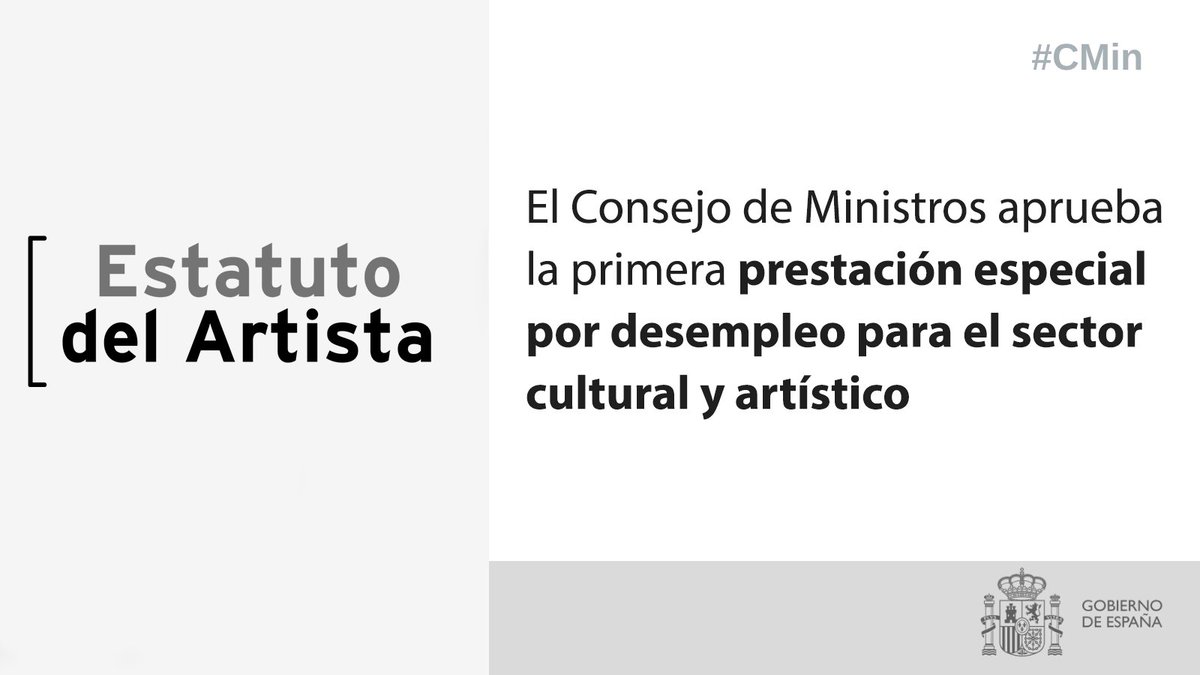 🗞️ El #CMin aprueba la primera prestación especial por #desempleo para el sector cultural y artístico

✅ También podrán acceder a esta prestación las personas trabajadoras de las actividades técnicas y auxiliares 

#EstatutodelArtista

culturaydeporte.gob.es/actualidad/202…