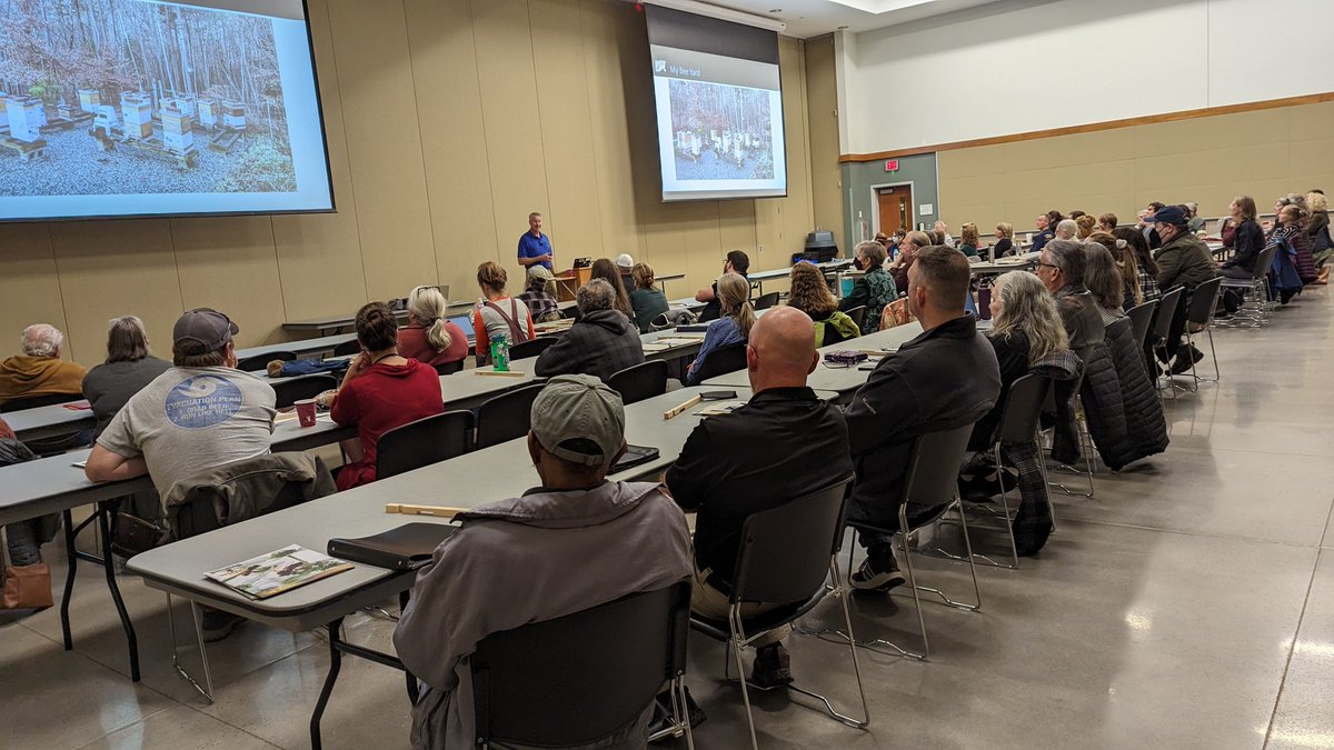 GrowSmallFarms's tweet photo. Last night was the kickoff for our 8 week 2023 Beekeeping School, conducted by the Chatham County Beekeepers' Association and Chatham County Cooperative Extension. We have about 60 students from eight different counties. Great group! https://t.co/p4YiHzuSv3