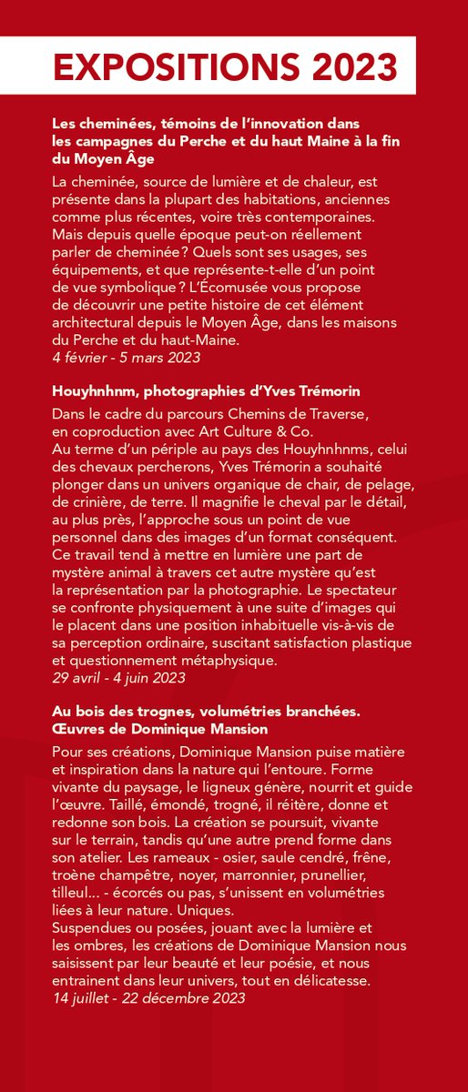 EcomuseduPerche's tweet photo. Le programme 2023 de l'Écomusée du Perche vient de sortir ! Il est téléchargeable en PDF sur https://t.co/63rEAHHs7R
#Orne #animation #leperche #perche #campagne #stage #fête #exposition #cheminées #poterie #apiculture #jardin #environnement #bâti #pomme #jeu @ornedepartement https://t.co/qpVau0d9Gh