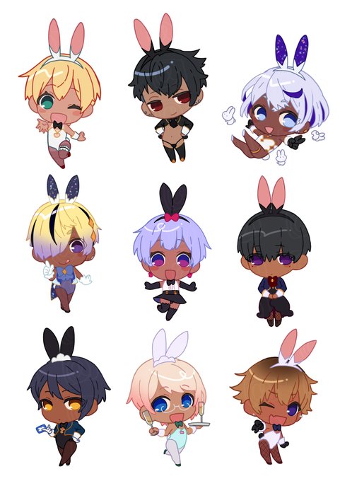 拍手のお礼の絵変えた ランダム10種です(ひとり入りきらんかったのでシークレットということにします)卯年なので全部バニーにしてみました🐰 