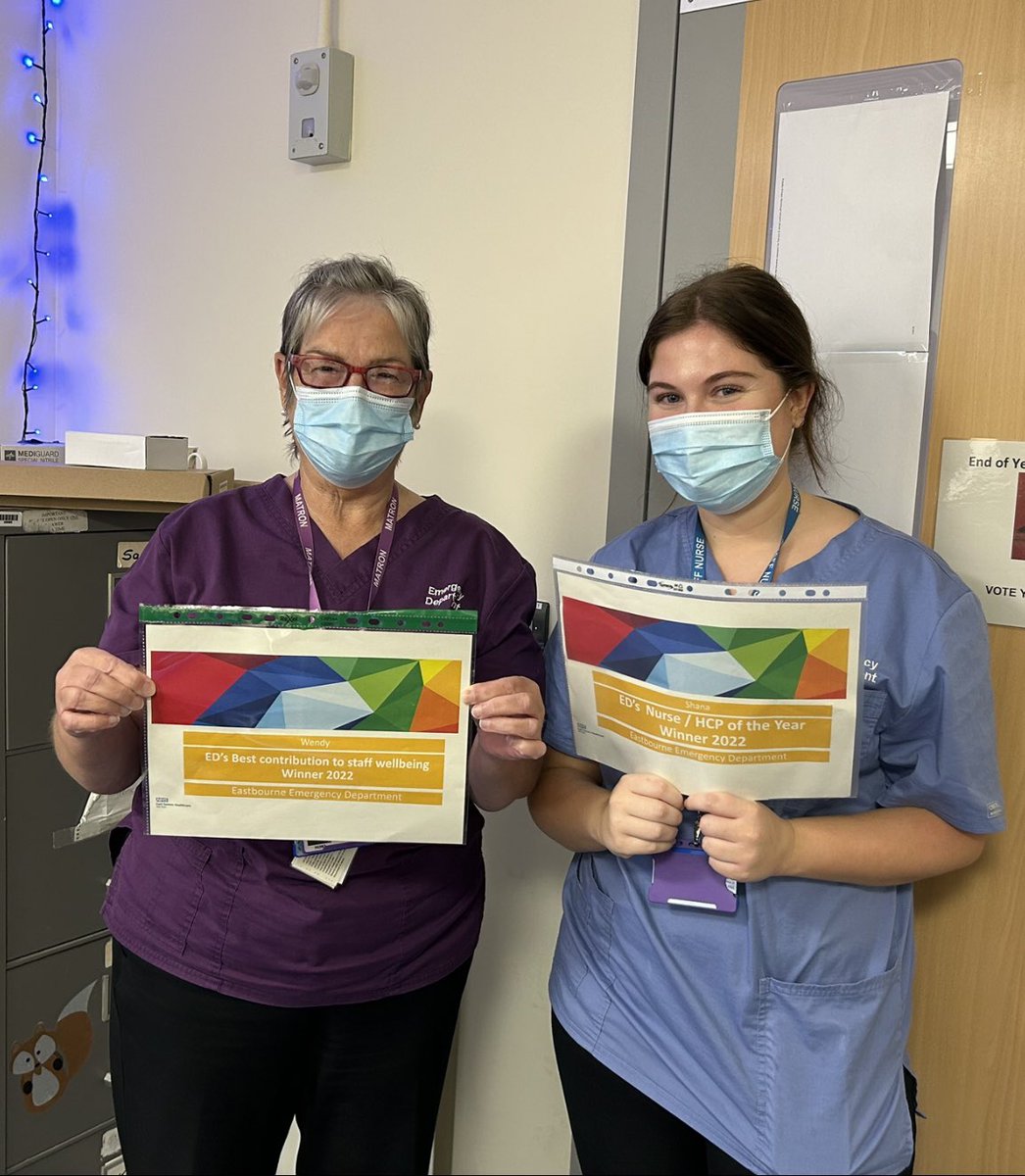 TeamED’s end of year awards with our first 2 winners - Matron Wendy for her contribution to Well-being for the ED and ED Nurse of the year going to a very deserving Shana. Amazing nurses that we are so very lucky to have in our team 💕 @ESHT_WBHPT @edgh_ed <a href="/Jacquie_Fuller/">Jacquie Fuller</a>