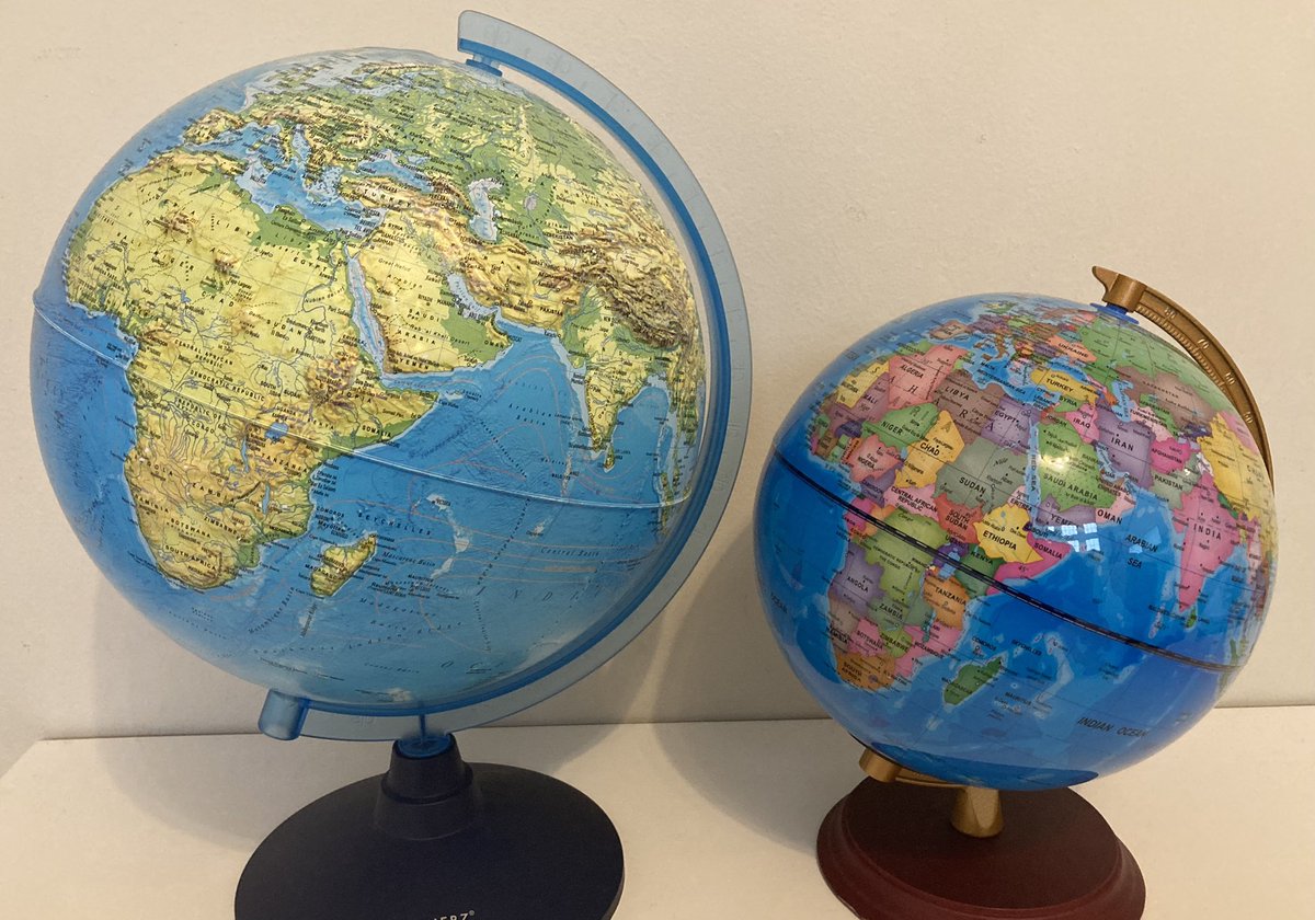 Kate_KDilks's tweet photo. Been busily finalising some primary geography CPD 🌍 🗺
So just for fun…
- What’s the same and what’s different?
- What questions do you have about the globes?
- What globes and maps do you have on display around your school?
@HFL_Education https://t.co/GMWnUqGSkz