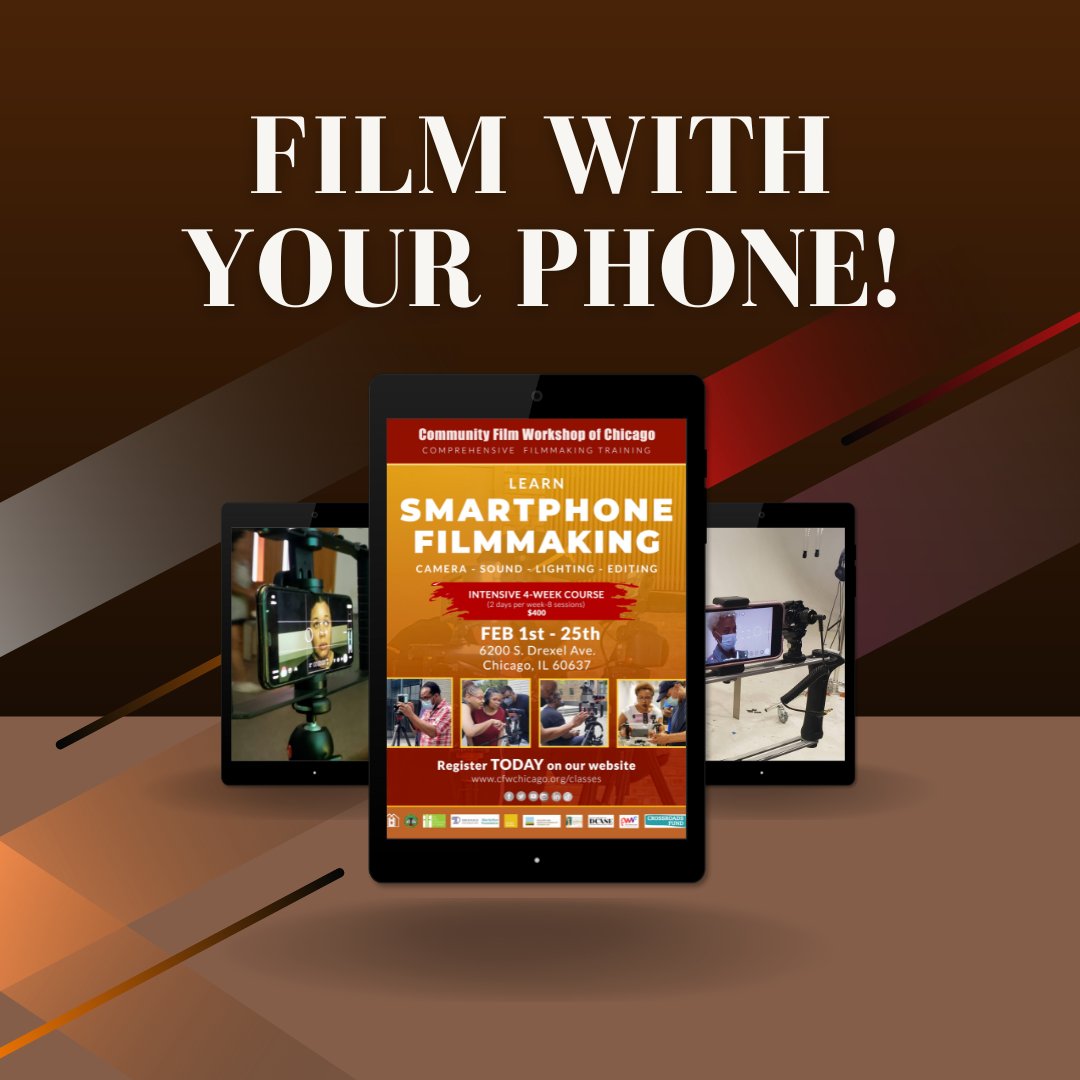 CFW_Chicago's tweet photo. Our Smartphone Filmmaking class is aimed at up-and-coming filmmakers, content creators, or anyone who likes to film just for fun! You’ll learn the fundamentals of cinematography, visual storytelling, and editing. #fwyp #film #smartphone #iphone #samsung #editing #production https://t.co/ozpwLScTDc