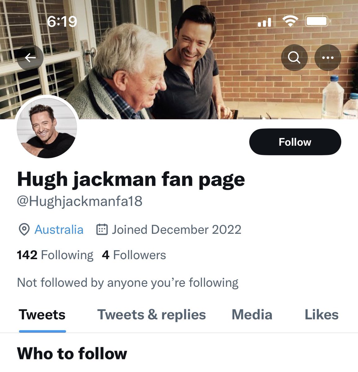 WeareInvinc7's tweet photo. @TwitterSupport @elonmusk @RealHughJackman this account is impersonating High. Hugh has his own verified account.  This account needs to be shut down thank you @deanna_stilson @beck_mar https://t.co/XMDRDn9lHF