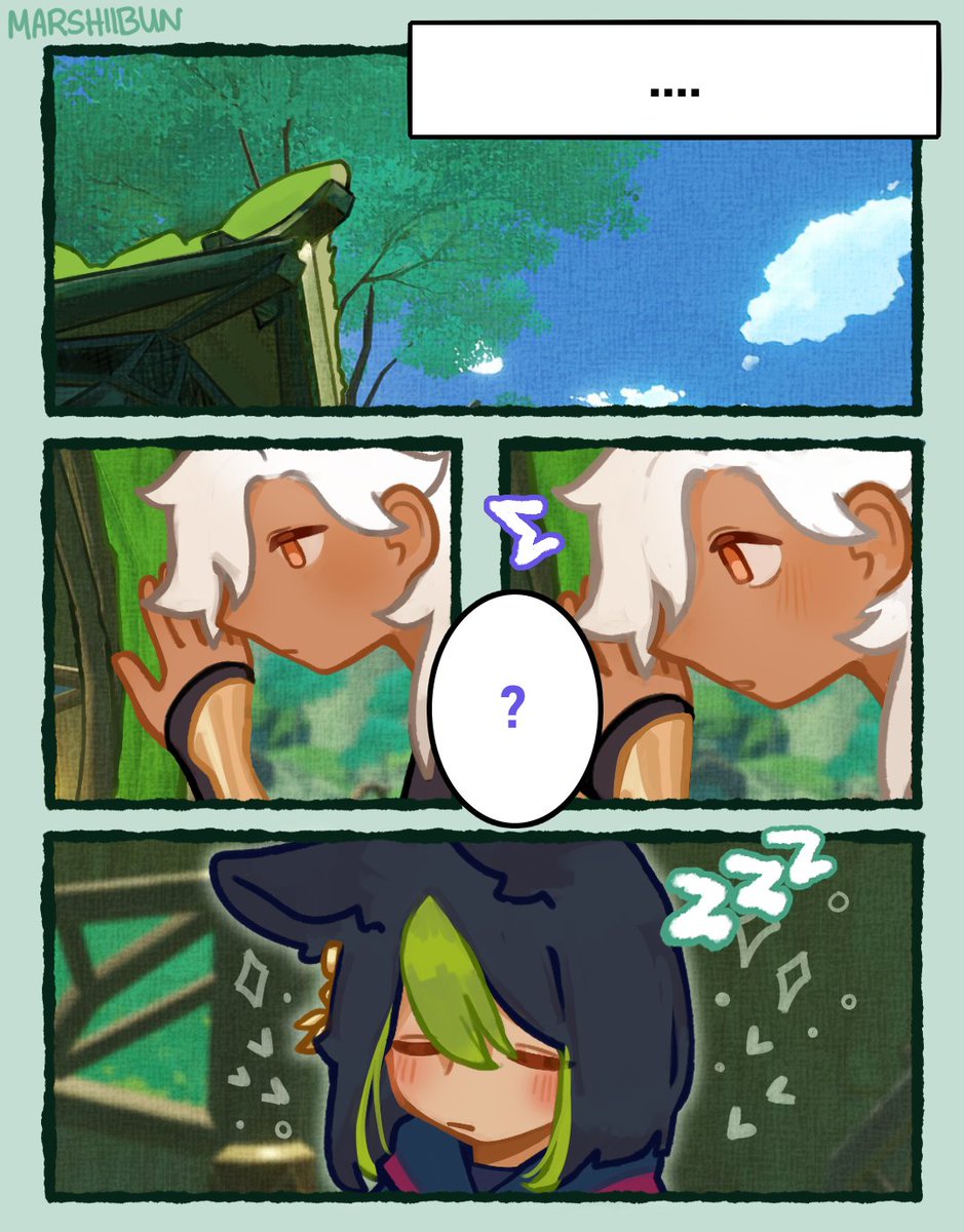 renshiivun's tweet photo. this is an old comic i was working on but i completely lost motivation to finish it and i kinda feel bad scrapping it so i'll just leave it like this hehehhehe #cynonari #cyno #Tighnari #GenshinImpact https://t.co/VL2QivmjK9