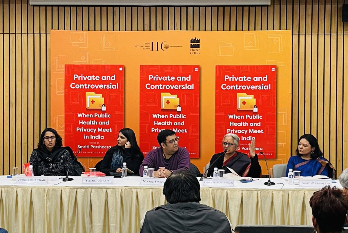 harperbroadcast's tweet photo. At the book launch of #PrivateAndControversial, ed. @SmritiParsheera. 
In conversation with @VrindaBhandari, #UshaRamanathan, @nixxin and @AiyarYamini.

Follow this thread to learn more about the nexus between national health crises like #COVID19 and how they invade our privacy. https://t.co/0rALaZsWug