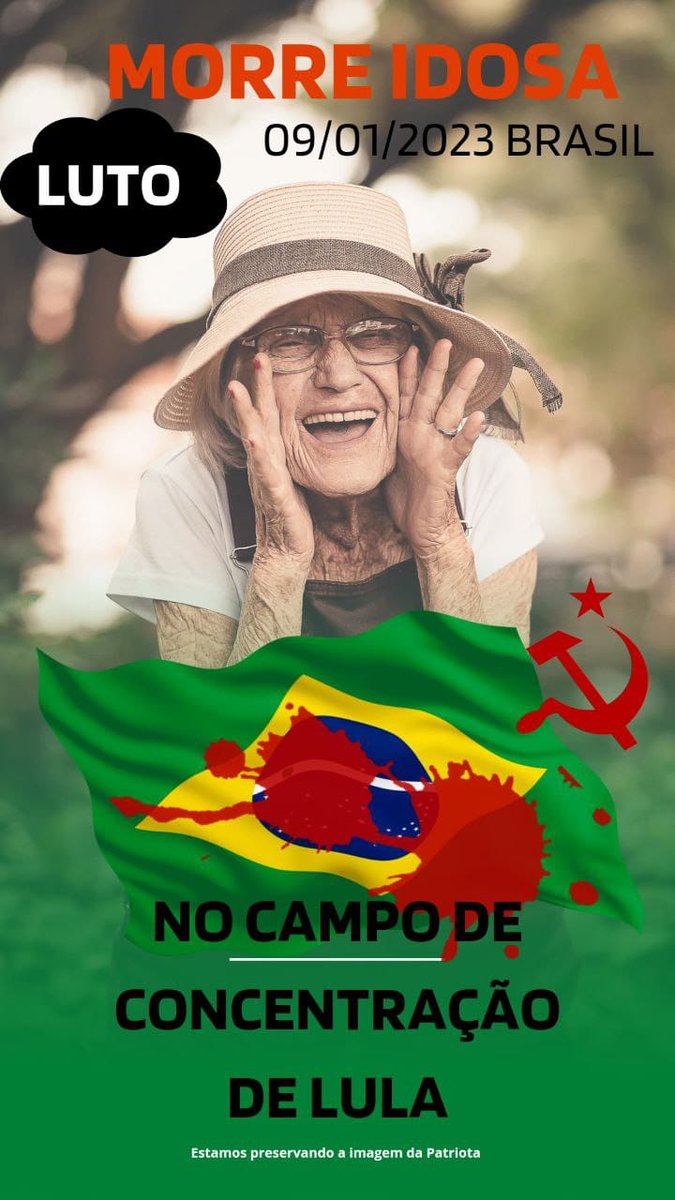 WasChiste's tweet photo. MOURNING! 
An elderly woman dies in the Concentration camp of the Lula and Alckmin government. Brasil Vivendo o Genocide, where those who are against the leftist government are arrested, censored and now arrested and killed.

#Brazil #uea #American #LulaDitador #LULAGENOCIDA https://t.co/E24D1lSKGW