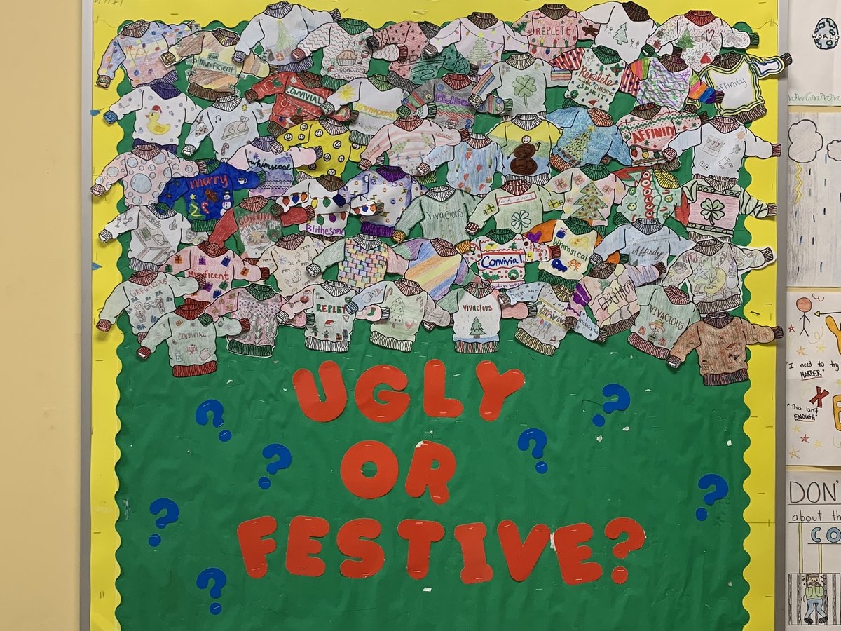 **Forgot to post this… 

Before break, students used created these “Ugly” (or Festive?) Sweaters to express meaning of their newly acquired vocabulary words. 💪🏻
