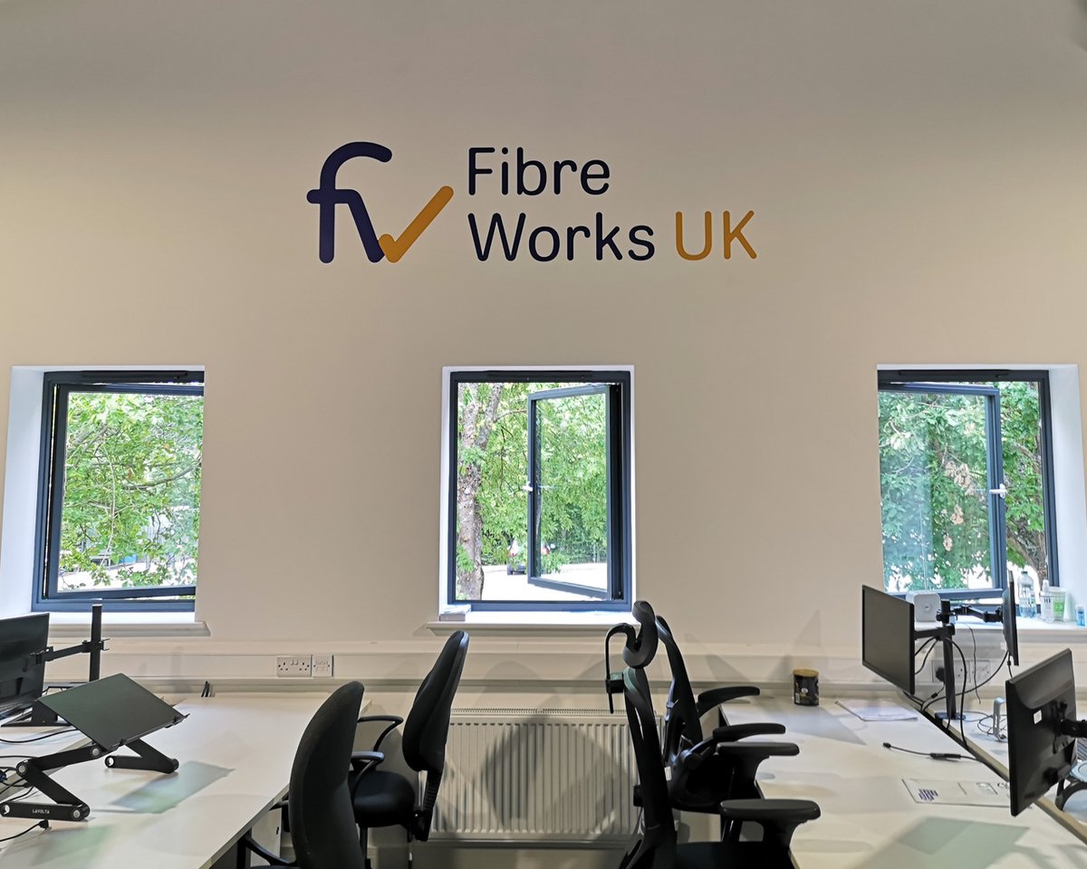 G_Print's tweet image. Office signs for Fiber Works UK in Godstone Surrey. 
We supplied and fitted vinyl graphics for the walls in the Fiber Works UK offices, Frosting manifestations, Contravision to the windows, and a Di-bond tray sign by the main entrance to the office. #officesigns #businesssigns