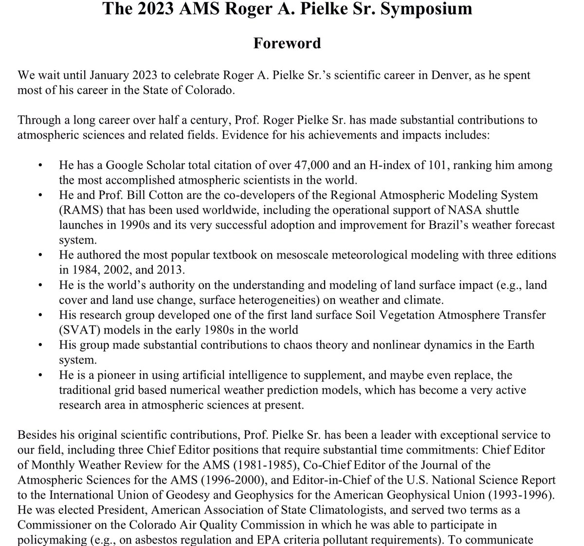 I’m really lucky to be able to participate in the <a href="/ametsoc/">American Meteorological Society</a> Roger Pielke Sr. symposium today in Denver 

What a career, scientist, person and dad

Congrats Dad!👍